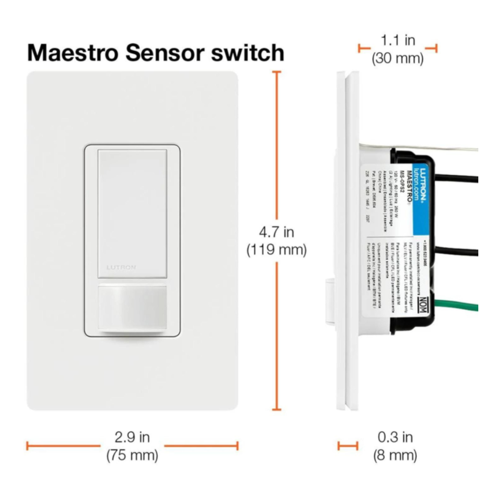 LUTRON MAESTRO OCCUPANCY SENSOR SWITCH INDOOR 120 VAC - WHITE